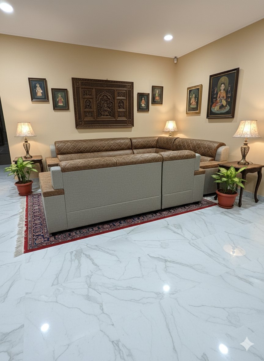 Modern Premium Brown L-Shaped Sofa Set with Ottoman (7/8 Seater) - Image 2